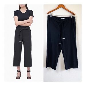 Calvin Klein Women’s Linen Blend Crop Belt Black Pants Size Large NWT